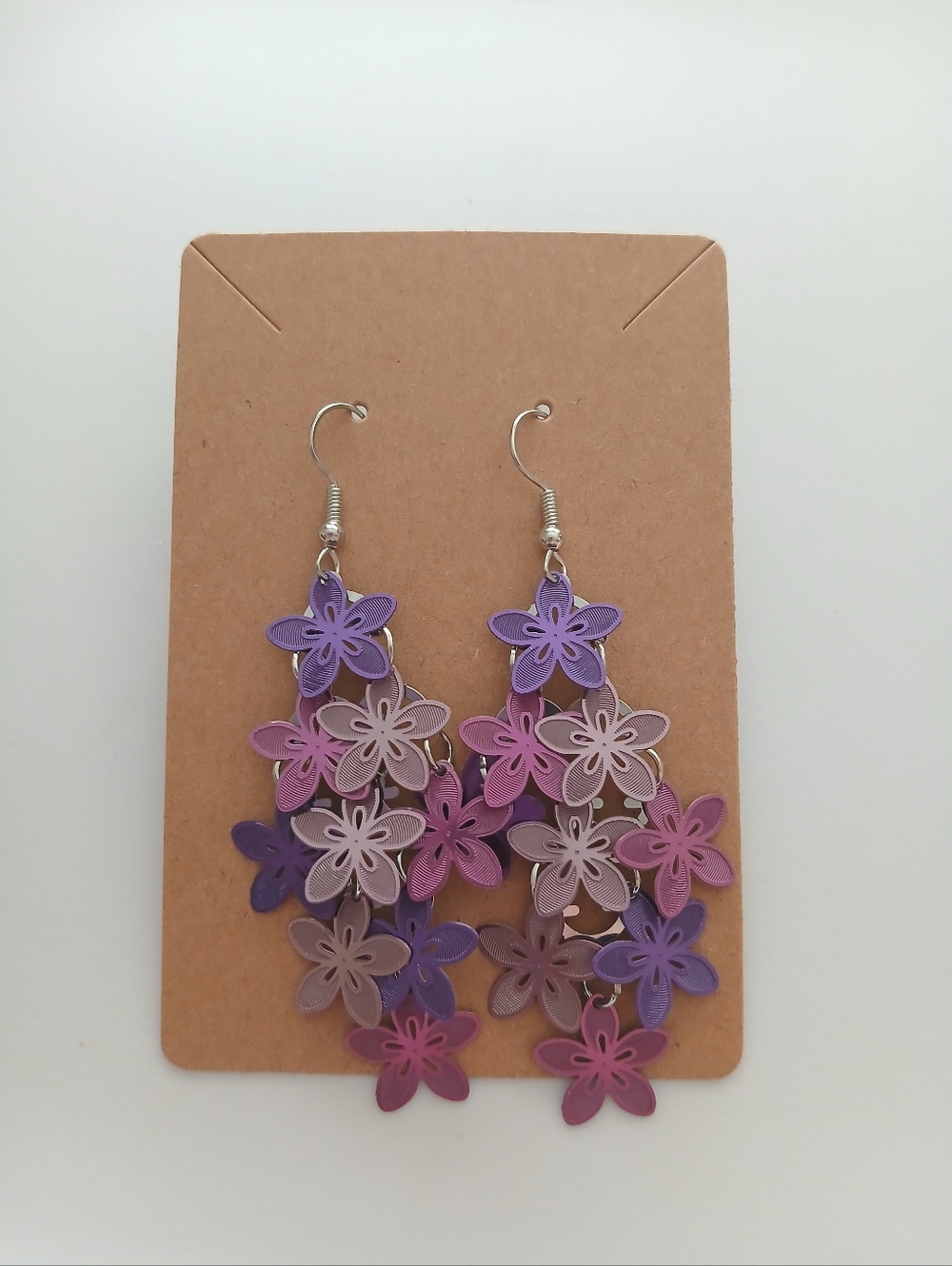Fashion Jewelry Purple and Pink Layered Floral Dangle Earrings